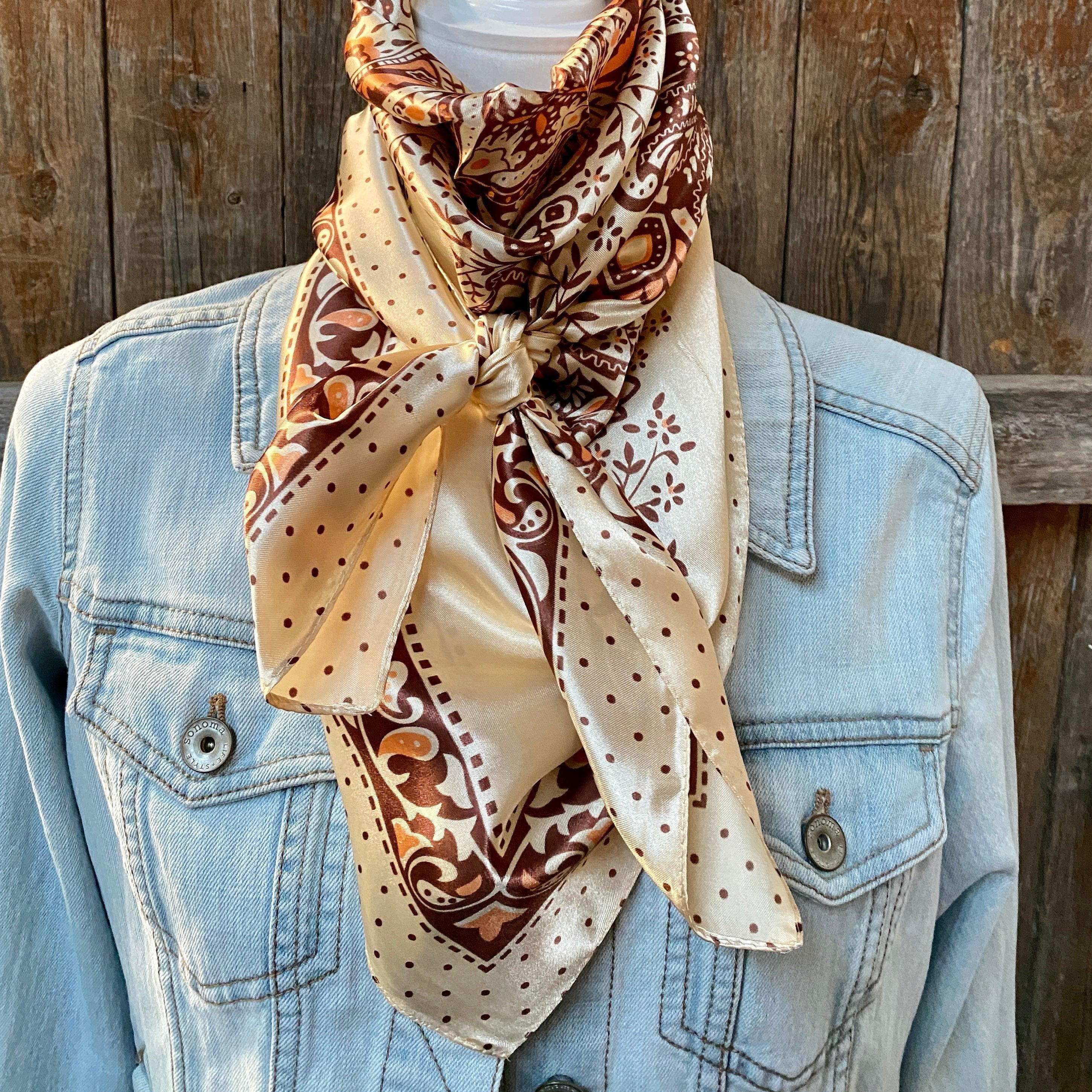 35X35" Tan/Brown Polka Dot & Paisley Wild Rag/Scarf WR445 - RODEO DRIVE
