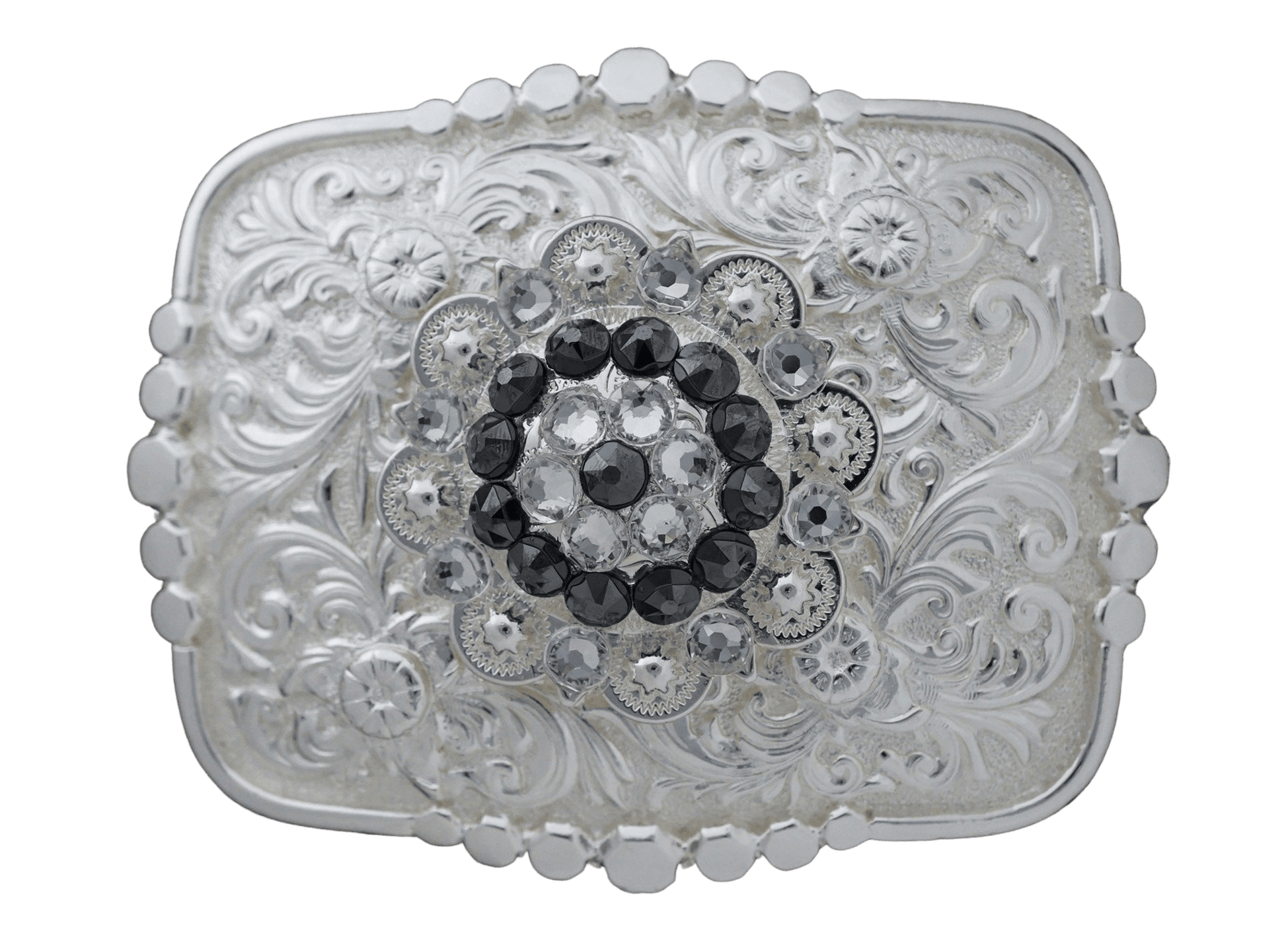 Adapters Bright Silver Belt Buckle with Jet & Clear European Crystal Concho BSBTADPT4