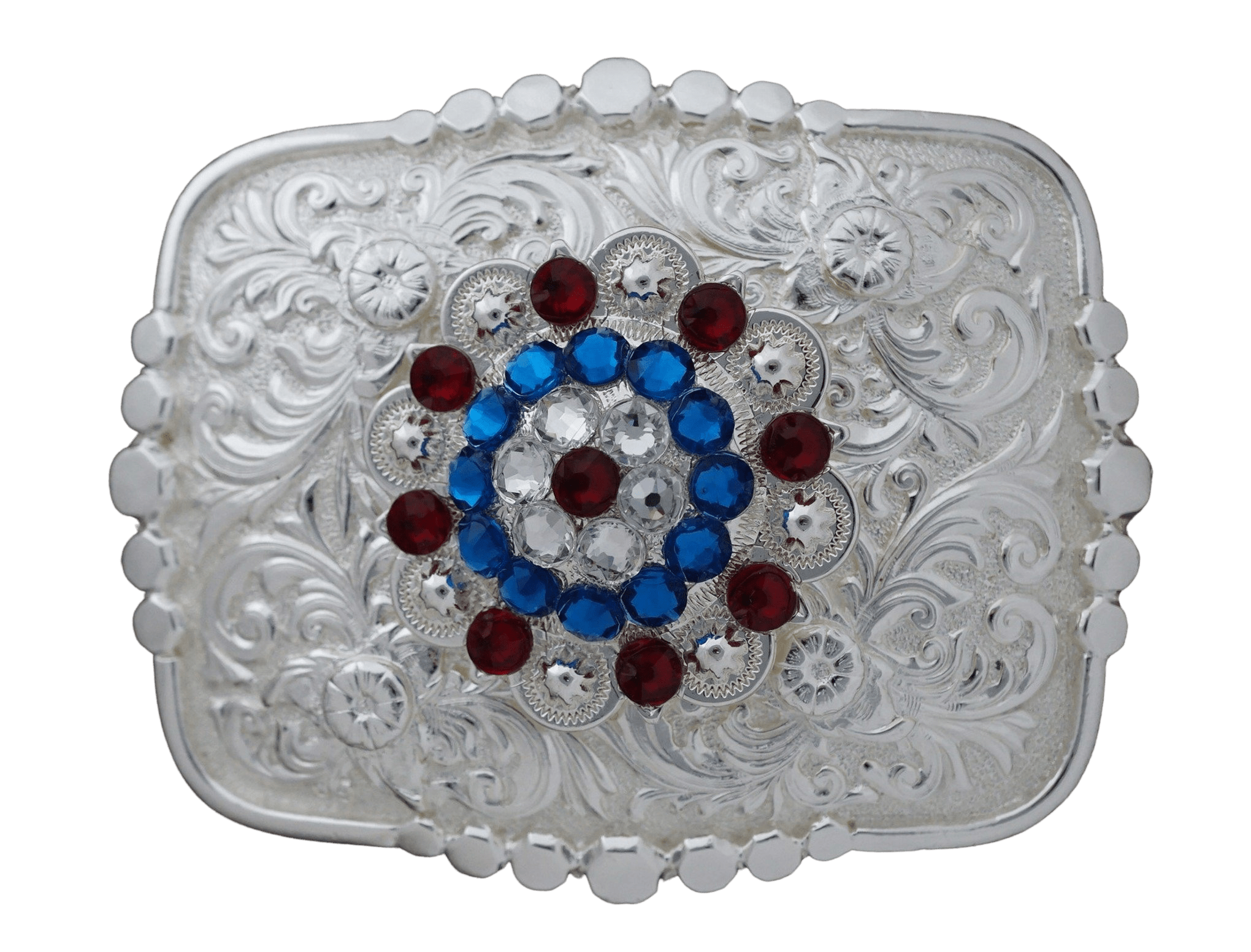 Adapters Bright Silver Belt Buckle with Red, White & Blue European Crystal Concho BSBTADPT7