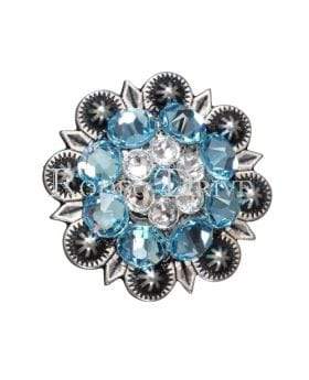 Antique Silver Aqua & Clear Antique Silver 1.25" European Crystal Concho ASMDAQCL