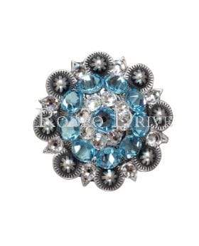 Antique Silver Aqua & Clear Antique Silver 1.5" European Crystal Concho ASLGAQCL