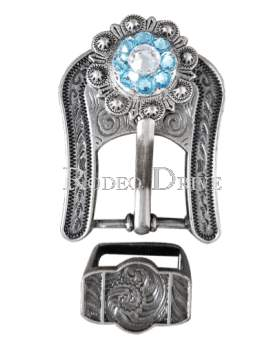 Antique Silver Aqua & Clear Antique Silver European Crystal Buckle Keeper Set ASBAAQCL