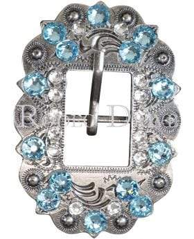 Antique Silver Aqua & Clear Antique Silver European Crystal Cart Buckle ASCTAQCL