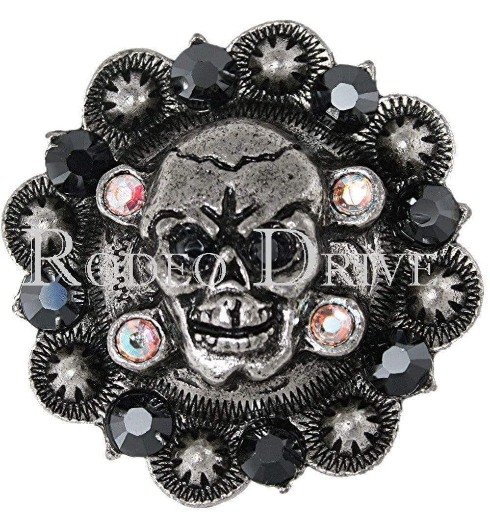 Antique Silver Jet & AB Antique Silver 1.75" Skull European Crystal Concho ASSKJTAB