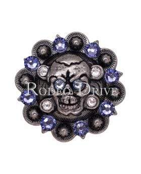 Antique Silver Light Sapphire Clear & Lilac Antique Silver 1.75" Skull European Crystal Concho ASSKLSCLLA