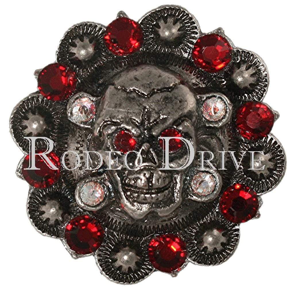 Antique Silver Red & AB Antique Silver 1.75" Skull European Crystal Concho ASSKRUAB