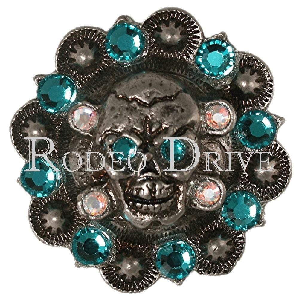 Antique Silver Teal & AB Antique Silver 1.75" Skull European Crystal Concho ASSKTLAB