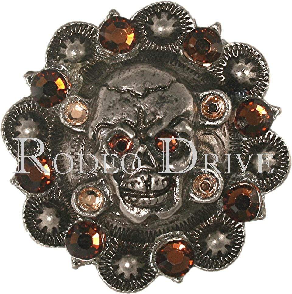 Antique Silver Topaz & Champagne Antique Silver 1.75" Skull European Crystal Concho ASSKTOCH