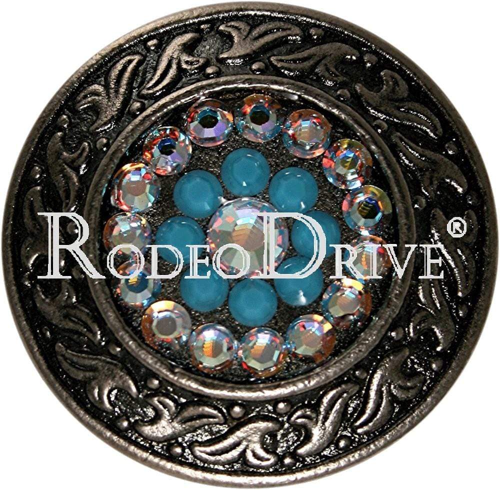 Antique Silver Turquoise & AB Antique Silver 1.5" Disc European Crystal Concho ASDLTQAB