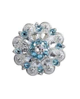 Bright Silver Aqua & Clear Bright Silver 1.5" European Crystal Concho BSLGAQCL