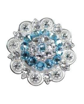 Bright Silver Aqua & Clear Bright Silver 2" European Crystal Concho BSXLAQCL