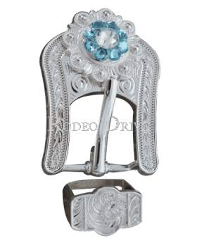 Bright Silver Aqua & Clear Bright Silver European Crystal Buckle Keeper Set BSBAAQCL