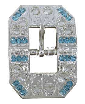 Bright Silver Aqua & Clear Bright Silver European Crystal Square Cart Buckle BSSQAQCL
