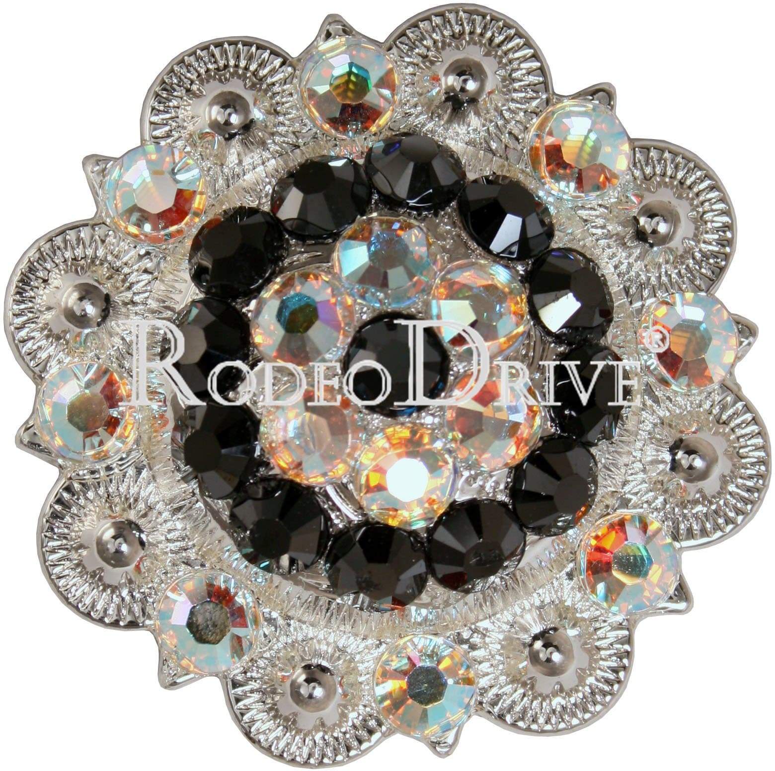 Bright Silver Jet & AB Bright Silver 2" European Crystal Concho BSXLJTAB