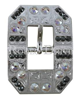 Bright Silver Jet & AB Bright Silver European Crystal Square Cart Buckle BSSQJTAB