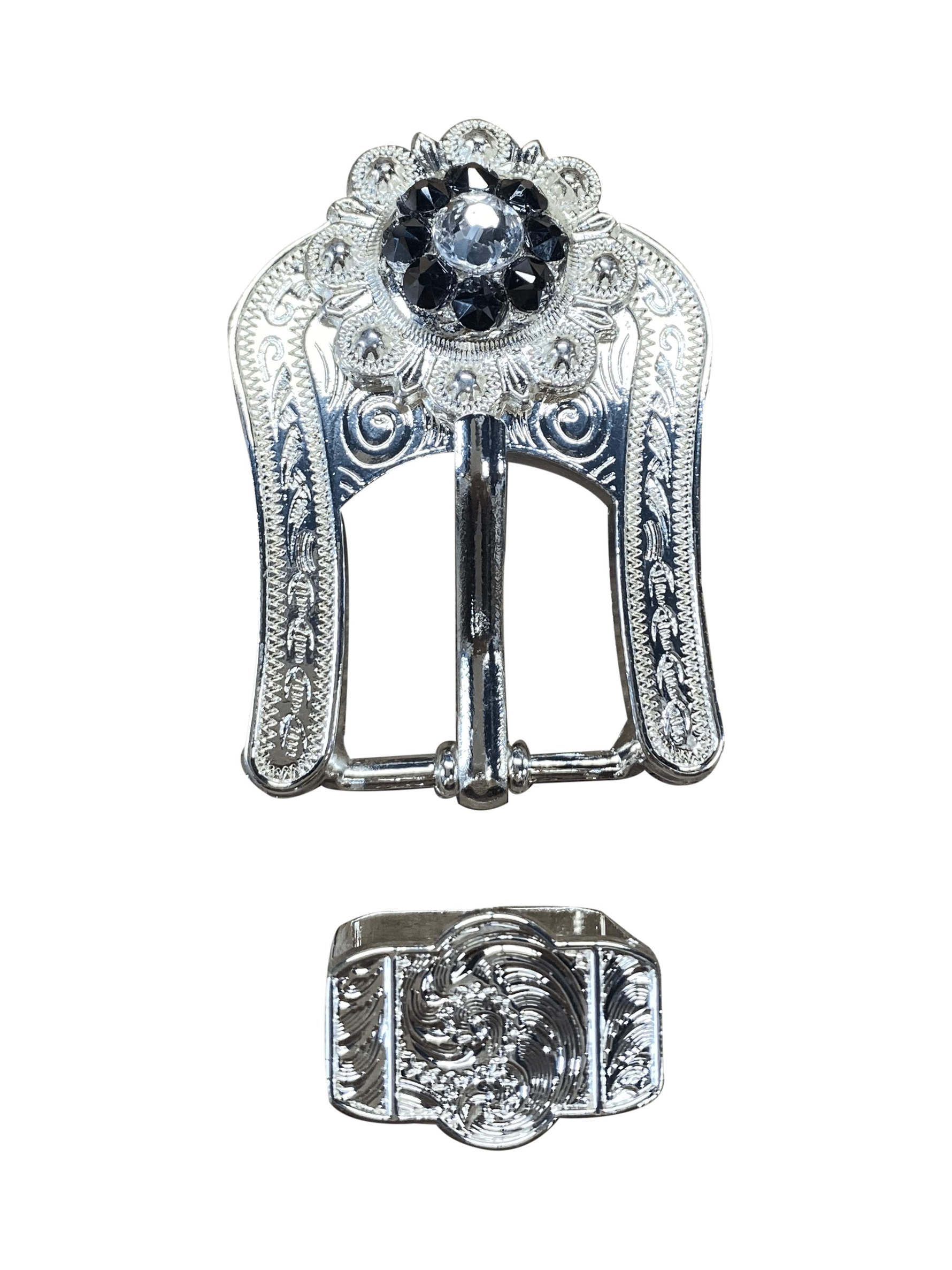 Bright Silver Jet & Clear Bright Silver European Crystal Buckle Keeper Set BSBAJTCL