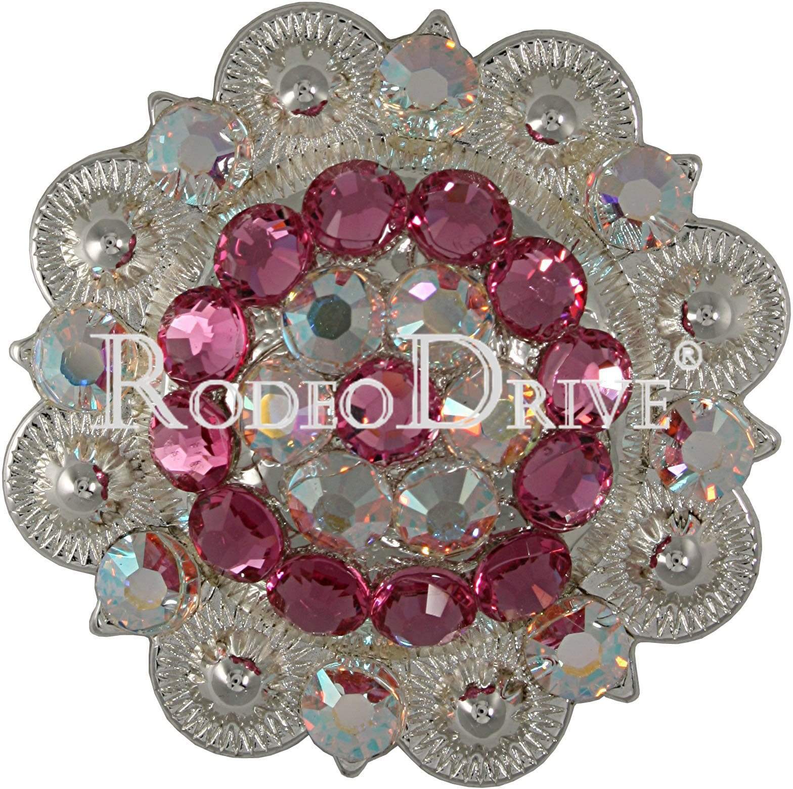 Bright Silver Pink & AB Bright Silver 2" European Crystal Concho BSXLPIAB