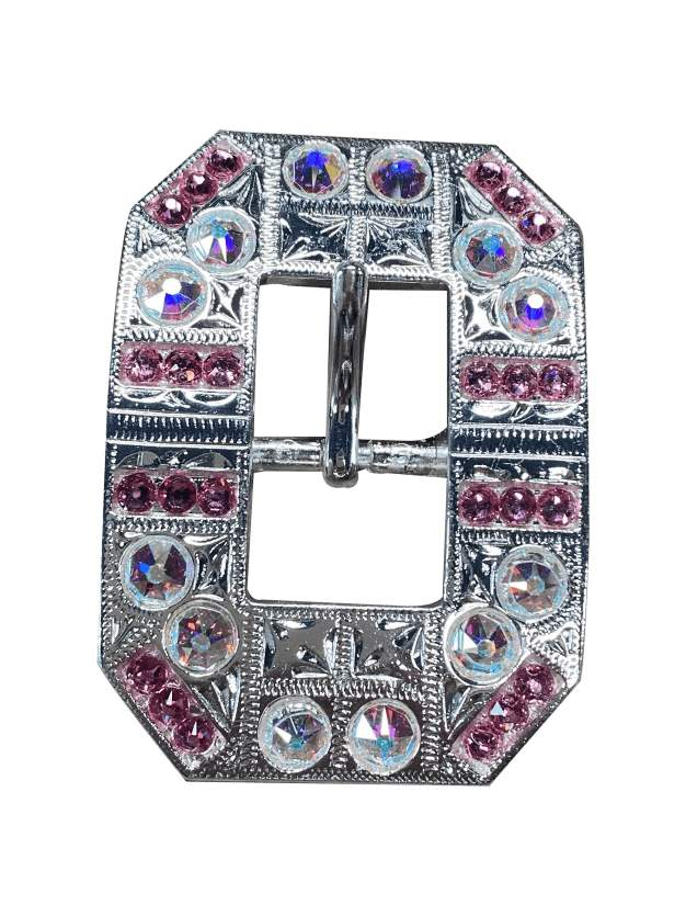 Bright Silver Pink & AB Bright Silver European Crystal Square Cart Buckle BSSQPIAB