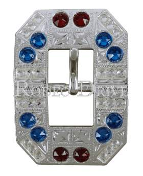 Bright Silver Red White & Blue Bright Silver European Crystal Square Cart Buckle BSSQRUCLCA