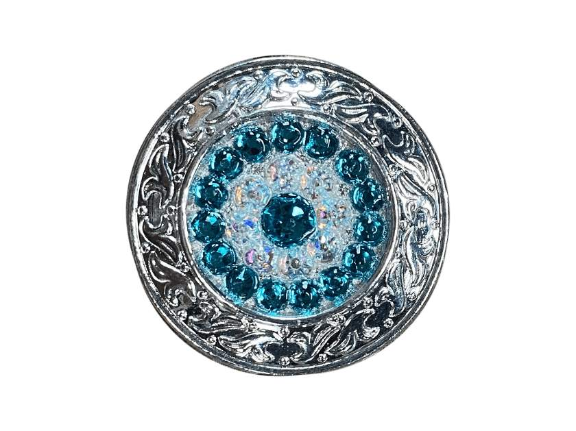 Bright Silver Teal & AB Bright Silver 1.5" Disc European Crystal Concho BSLDTLAB