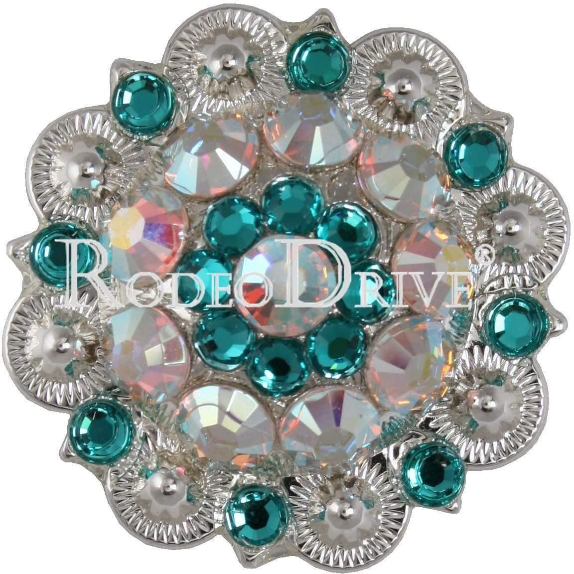 Bright Silver Teal & AB Bright Silver 1.5" European Crystal Concho BSLGTLAB