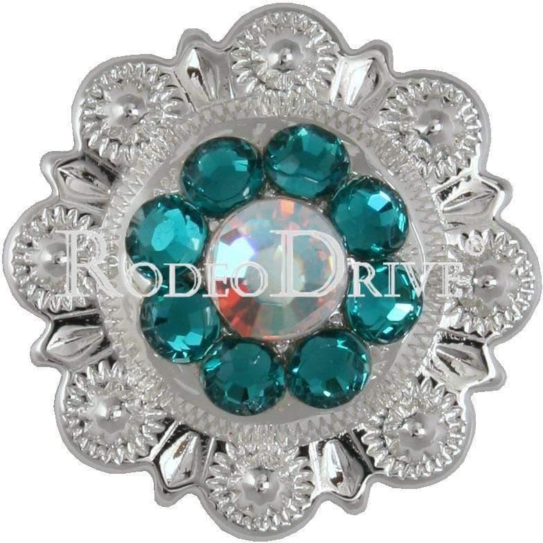 Bright Silver Teal & AB Bright Silver 1" European Crystal Concho BSSMTLAB