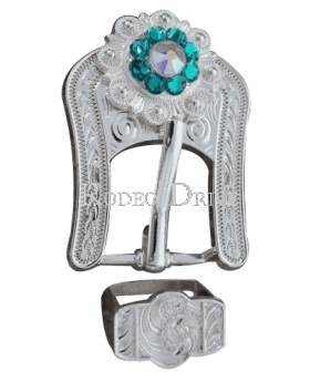 Bright Silver Teal & AB Bright Silver European Crystal Buckle Keeper Set BSBATLAB