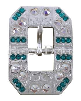 Bright Silver Teal & AB Bright Silver European Crystal Square Cart Buckle BSSQTLAB