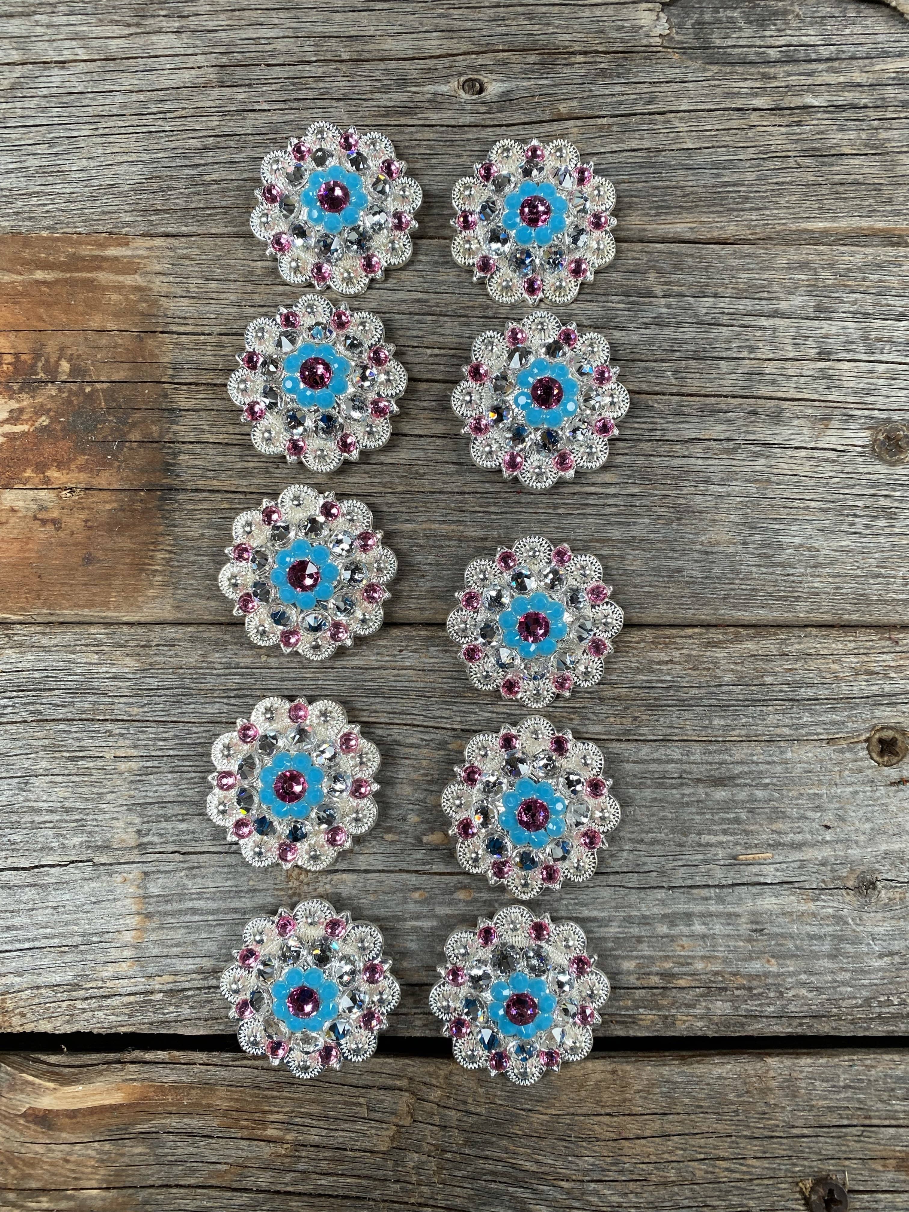 CONCHO Clearance Bundle Concho Set Bright Silver Pink, Turquoise, & Clear #BUN11 BUN11