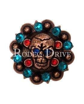 Copper Capri Fire Opal & Teal Copper 1.75" Skull European Crystal Concho COSKCAFOTL