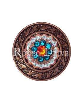 Copper Fire Opal Teal & AB Copper 1.5" Disc European Crystal Concho COLDFOTLAB