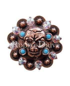 Copper Topaz Turquoise & AB Copper 1.75" Skull European Crystal Concho COSKTOTQAB