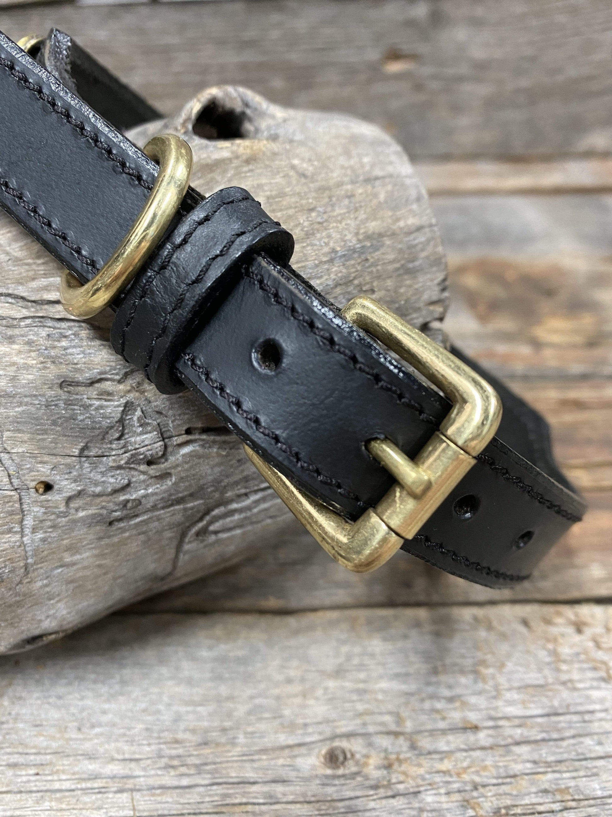 Designer Dog Collars Black Leather Dog Collar Sizes Small - Medium - Western Conchos LL#405