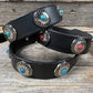 Designer Dog Collars Black Leather Dog Collar - Small - Medium - Flower Conchos LL#402