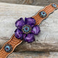 Designer Dog Collars Light Oil Dog Collar with Purple Carnation and Copper European Crystal Conchos DC104