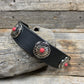 Designer Dog Collars SMALL / RED Black Leather Dog Collar Sizes Small - Medium - Flower Conchos LL#402 LL401SMRD