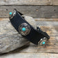 Designer Dog Collars SMALL / TURQUOISE Black Leather Dog Collar Sizes Small - Medium - Flower Conchos LL#402 LL401SMGR