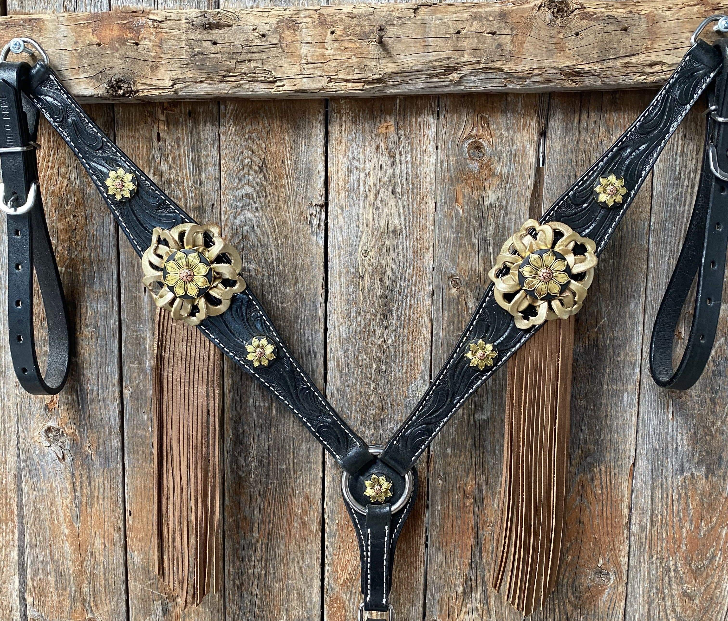 DESIGNER TACK Breastcollar - Gold & Black Sunflower #BC1058 BC1058