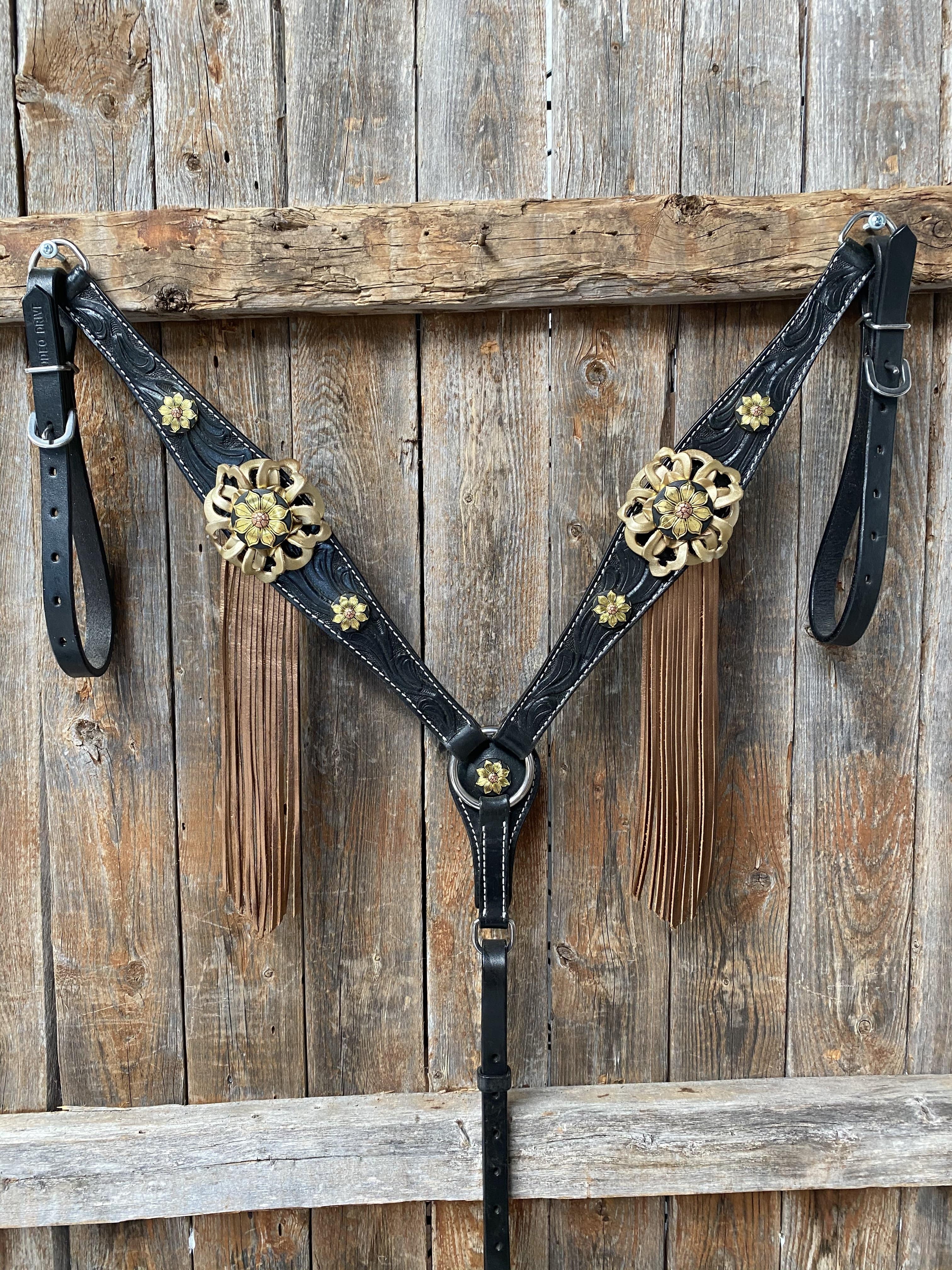 DESIGNER TACK Breastcollar - Gold & Black Sunflower #BC1058 BC1058