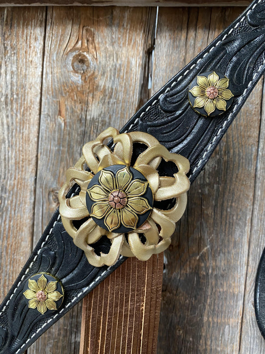 DESIGNER TACK Breastcollar - Gold & Black Sunflower #BC1058 BC1058