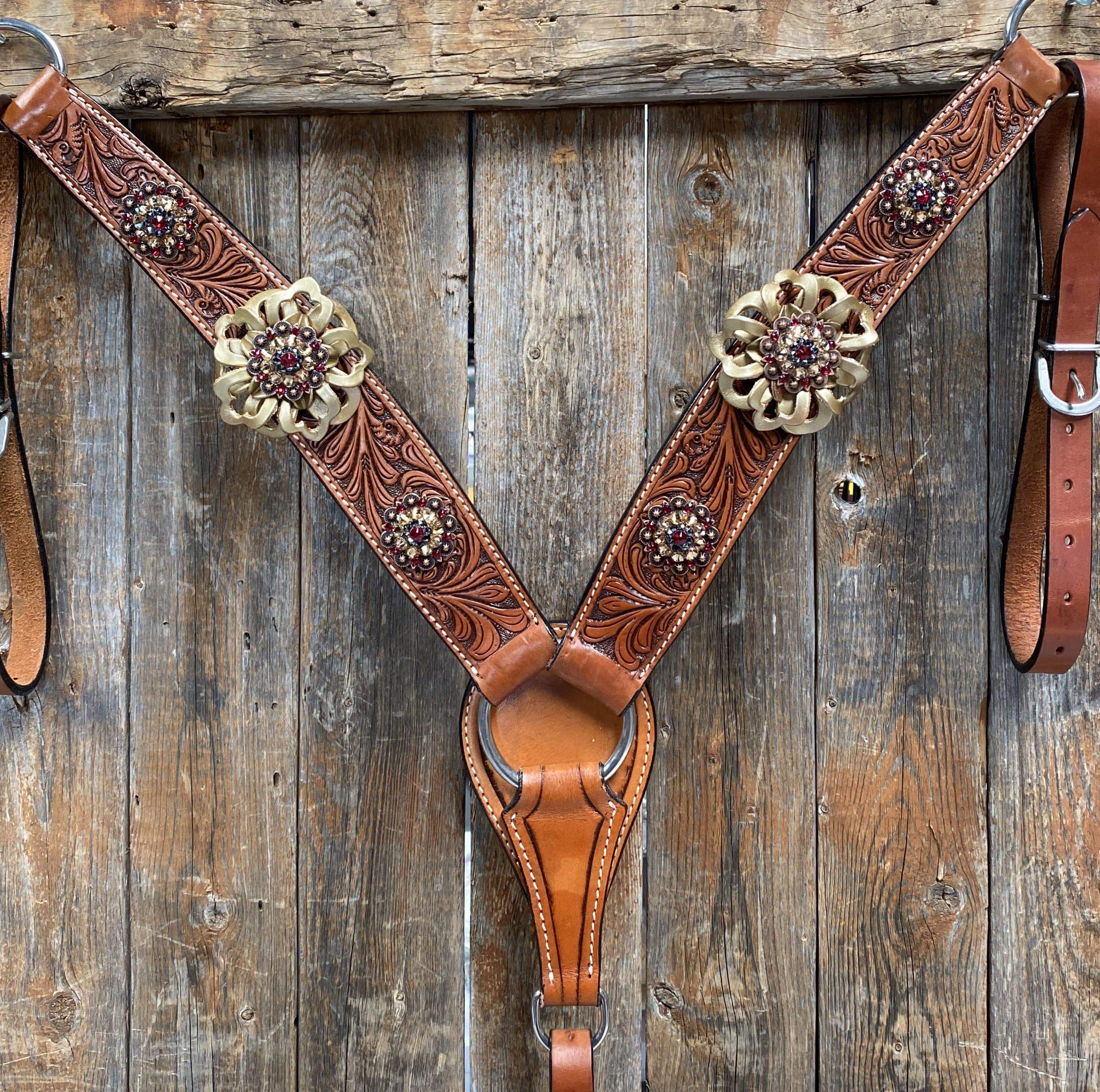 DESIGNER TACK Breastcollar - Gold Flowers & European Crystal Conchos #BC242 BC242