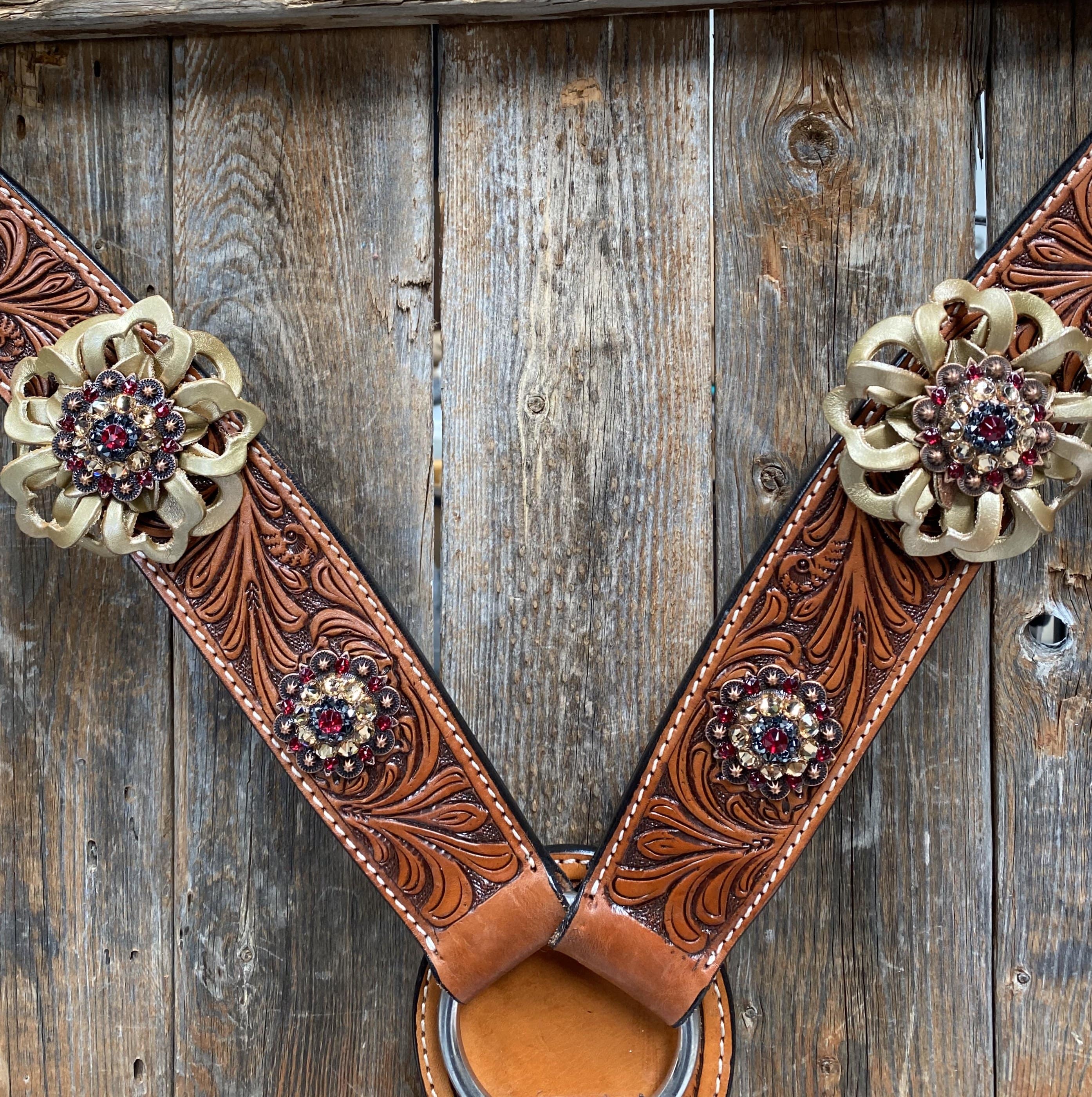 DESIGNER TACK Breastcollar - Gold Flowers & European Crystal Conchos #BC242 BC242