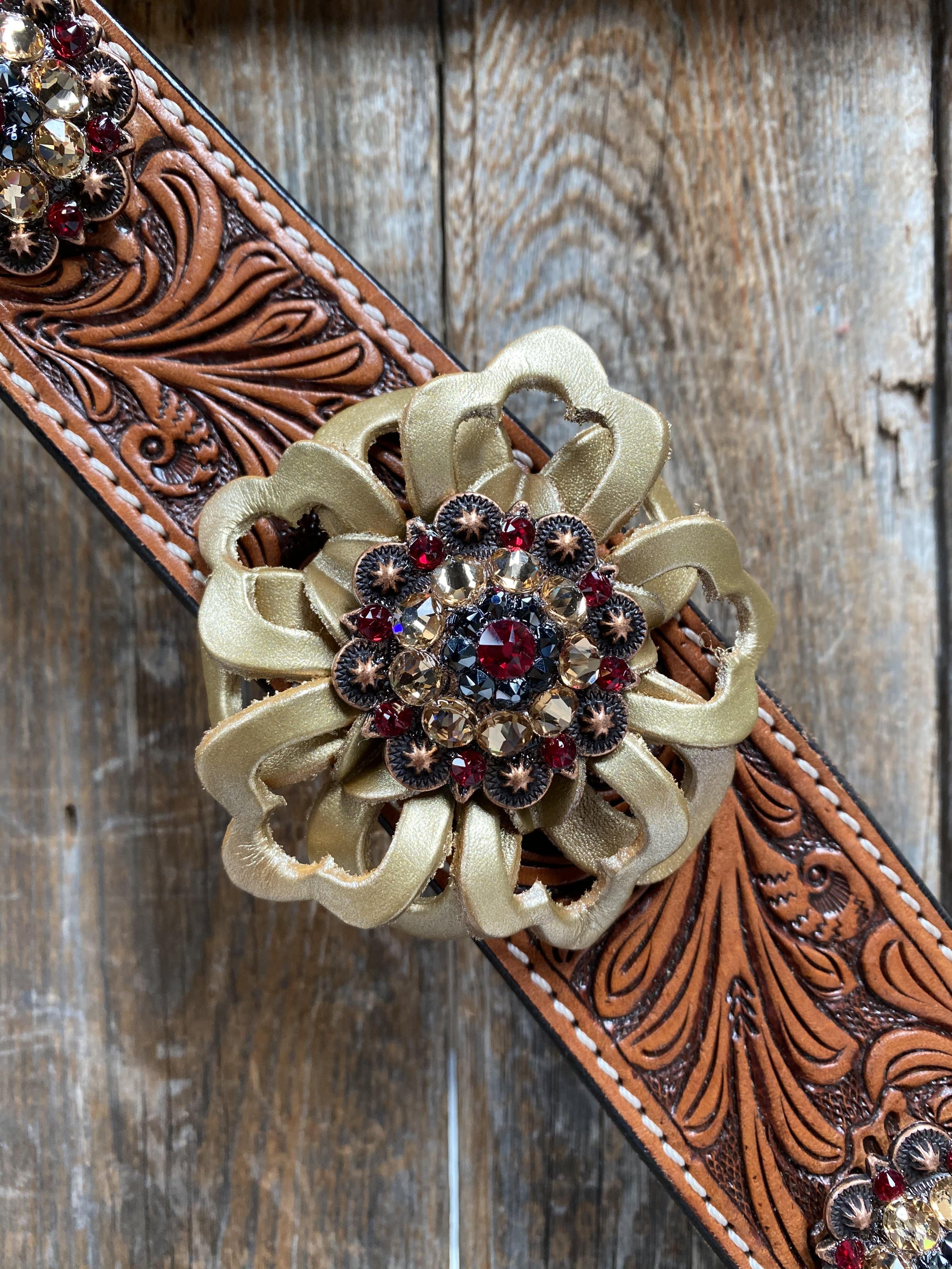 DESIGNER TACK Breastcollar - Gold Flowers & European Crystal Conchos #BC242 BC242