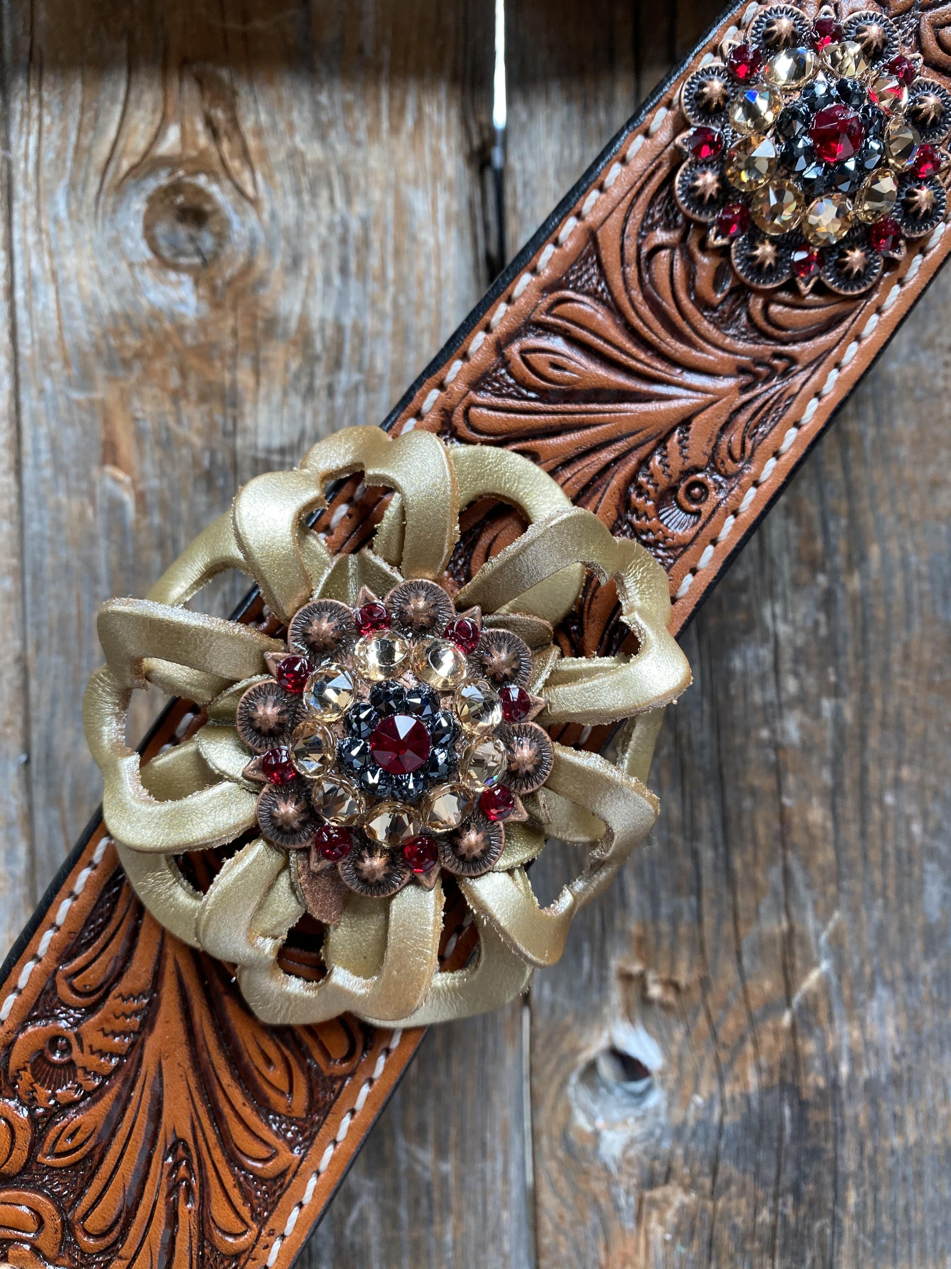 DESIGNER TACK Breastcollar - Gold Flowers & European Crystal Conchos #BC242 BC242