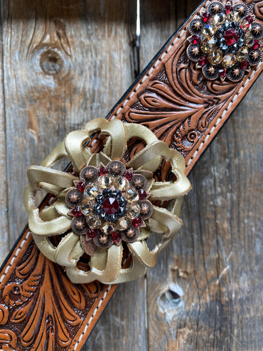 DESIGNER TACK Breastcollar - Gold Flowers & European Crystal Conchos #BC242 BC242