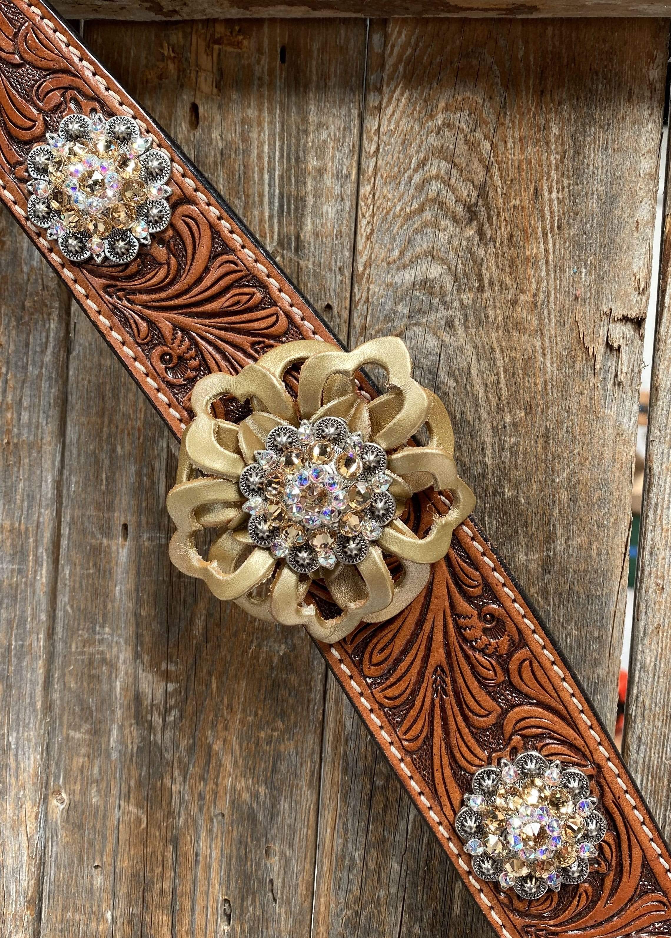 DESIGNER TACK Breastcollar - Gold Flowers & European Crystal Conchos #BC243 BC243