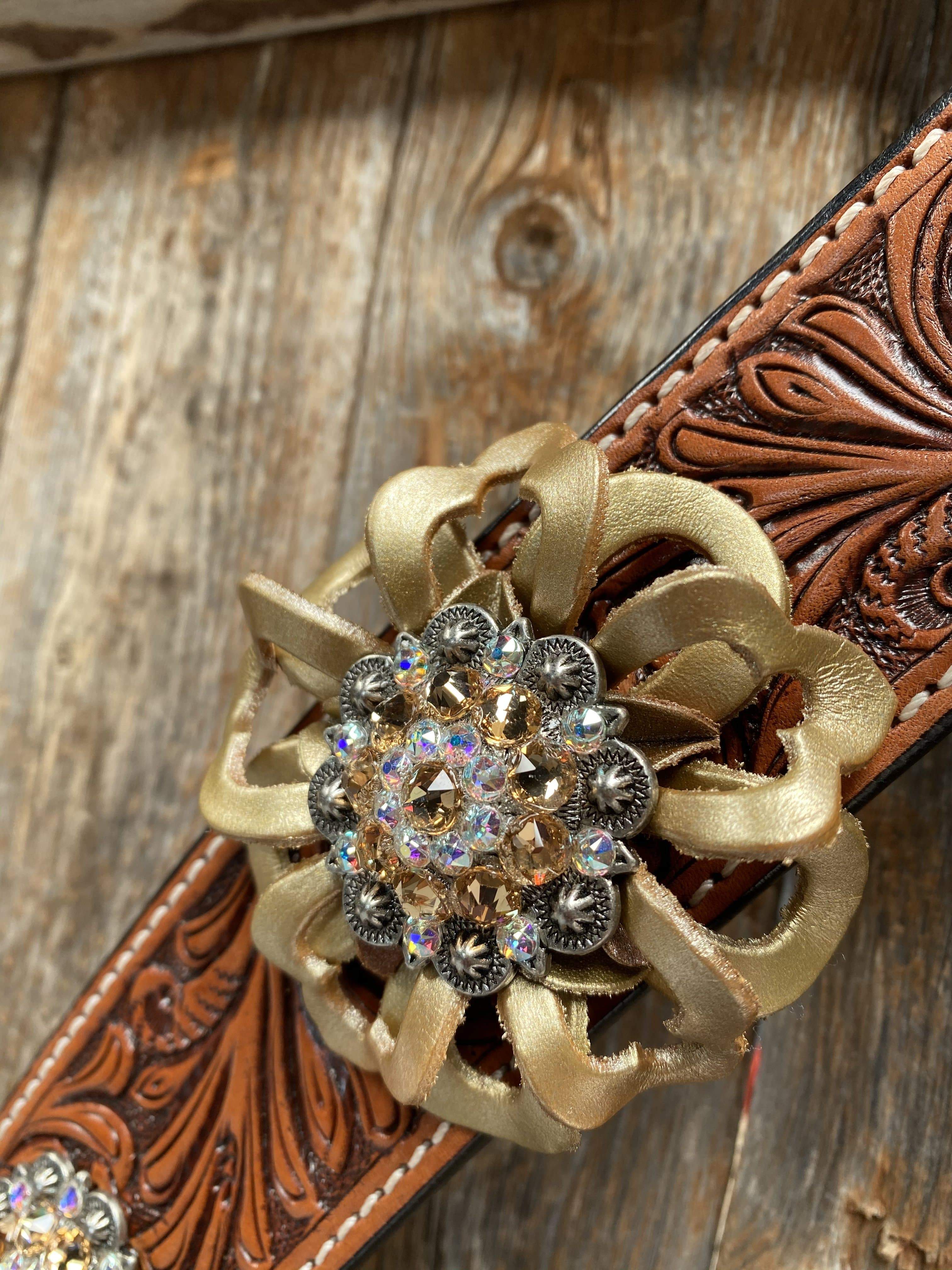 DESIGNER TACK Breastcollar - Gold Flowers & European Crystal Conchos #BC243 BC243