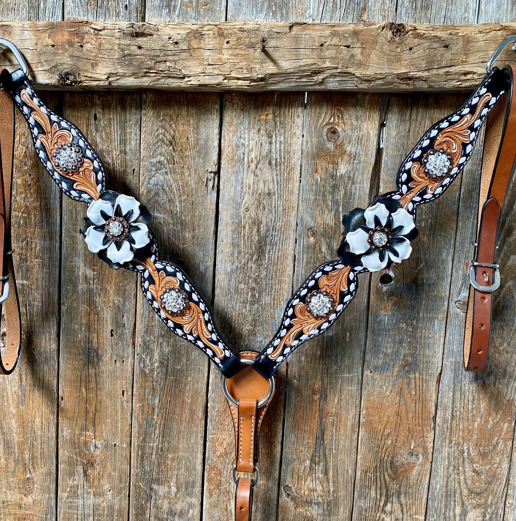 Designer Tack Buckstitch Flower Browband / One Ear Tack Set #BBBC420