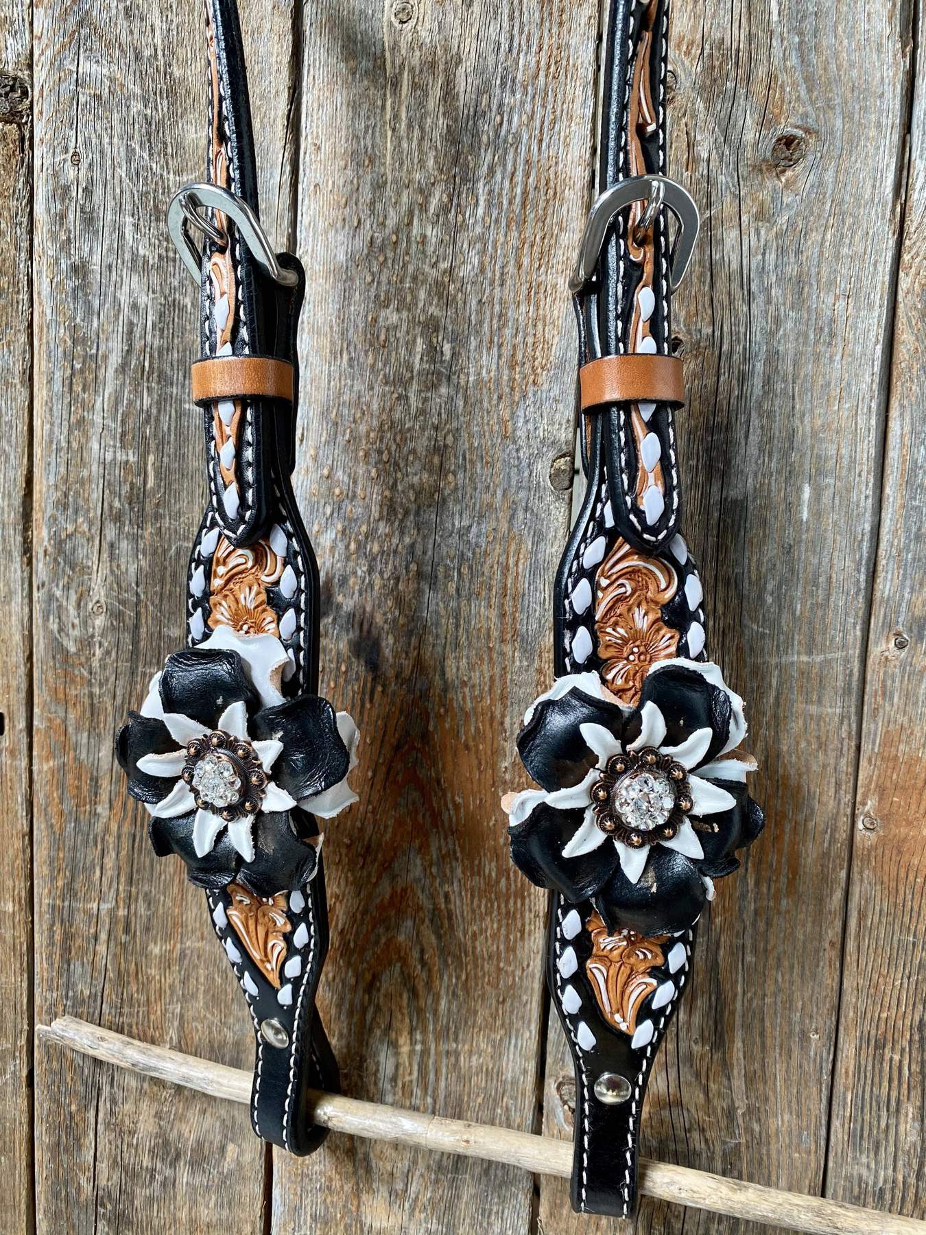 Designer Tack Buckstitch Flower Browband / One Ear Tack Set #BBBC420