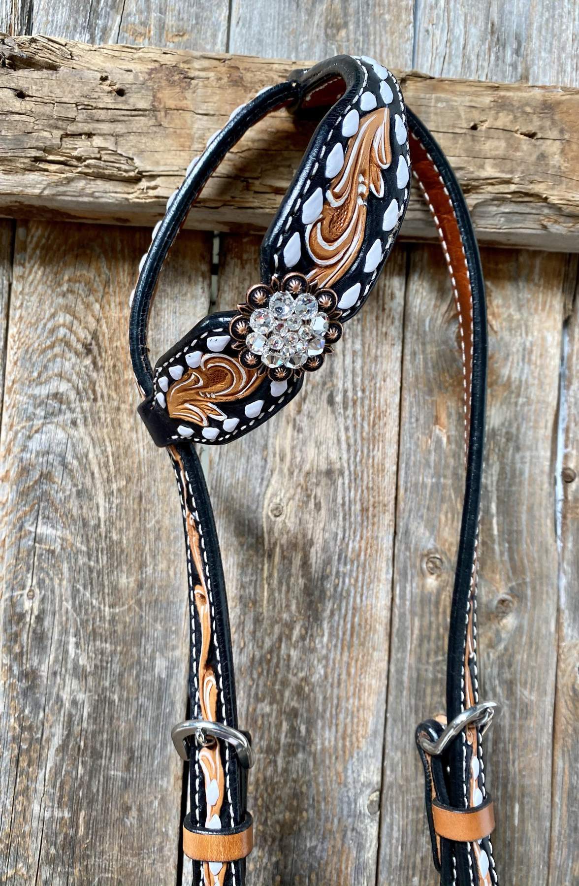Designer Tack Buckstitch Flower Browband / One Ear Tack Set #BBBC420